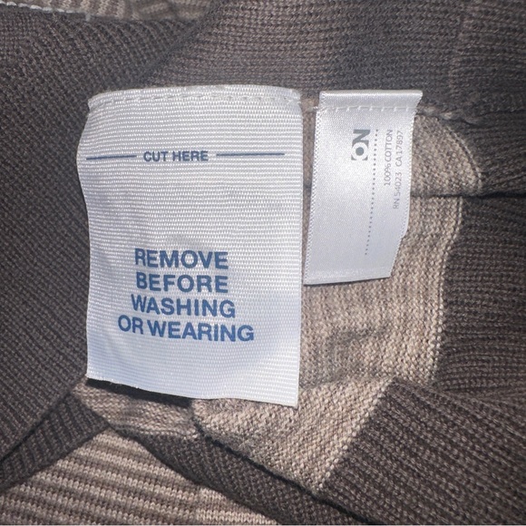 Old Navy Sweater Mens Large Argyle Brown Striped Long Sleeves 100% Cotton - Picture 6 of 8